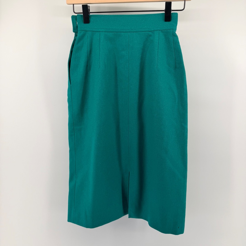 Pendleton Vintage Petite Wool Pencil Skirt High Waist Pleated Teal Green Size 2 - Picture 2 of 10